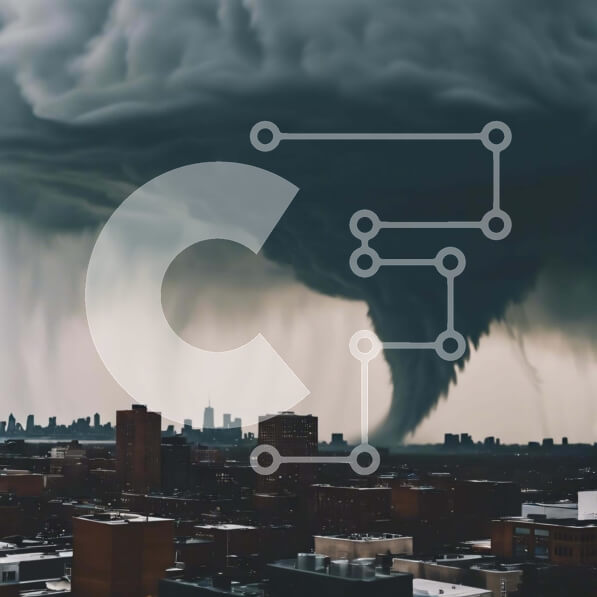 Intra Συλλεκτικό Ξύλινο Παζλ Plywood  4mm - Ανεμοστρόβιλος πάνω από την πόλη Σε Ξύλινο Κουτί - Διαστάσεις Puzzle: 10x10 cm – 25 κομμάτια