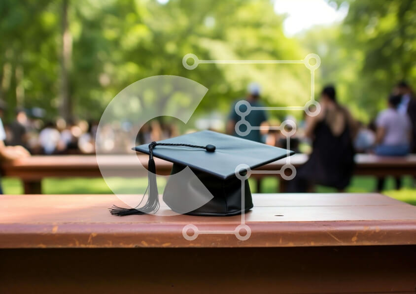 Intra Συλλεκτικό Ξύλινο Παζλ Plywood  4mm - Καπάκι αποφοίτησης σε εξωτερικό ξύλινο πάγκο Σε Ξύλινο Κουτί - Διαστάσεις Puzzle: 10x10 cm – 25 κομμάτια