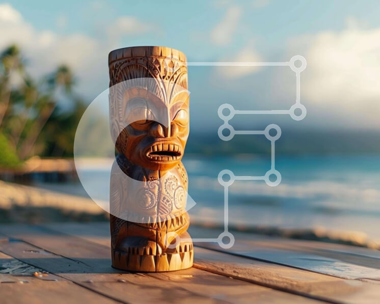 Intra Συλλεκτικό Ξύλινο Παζλ Plywood  4mm - Ξύλινο άγαλμα Tiki δίπλα στον ωκεανό Σε Ξύλινο Κουτί - Διαστάσεις Puzzle: 10x10 cm – 25 κομμάτια