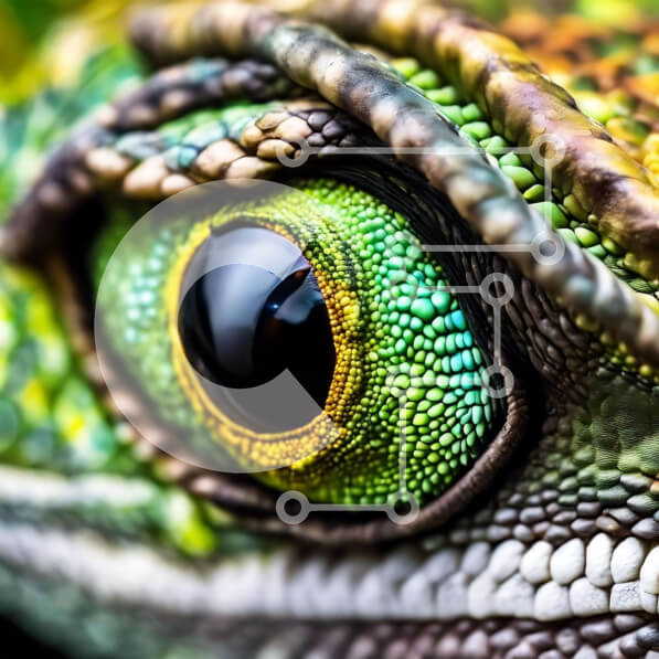 Intra Συλλεκτικό Ξύλινο Παζλ Plywood  4mm - Κοντινό πλάνο του ματιού μιας πράσινης σαύρας με κίτρινα και πράσινα σημάδια Σε Ξύλινο Κουτί - Διαστάσεις: 10x10 cm – 25 κομμάτια