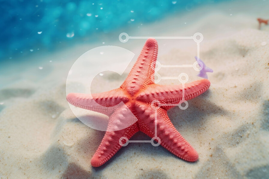 Intra Συλλεκτικό Ξύλινο Παζλ Plywood  4mm - Ροζ αστερίας στο αμμώδες πάτωμα του ωκεανού Σε Ξύλινο Κουτί - Διαστάσεις: 10x10 cm – 25 κομμάτια