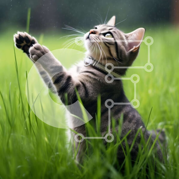 Intra Συλλεκτικό Ξύλινο Παζλ Plywood  4mm - Παιχνιδιάρικη γάτα που φτάνει στον ουρανό Σε Ξύλινο Κουτί - Διαστάσεις: 10x10 cm – 25 κομμάτια