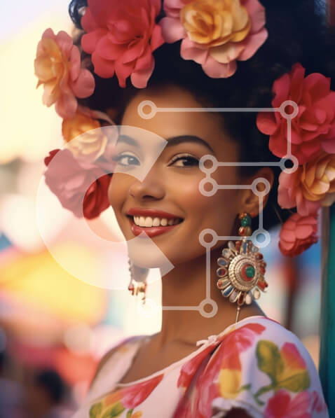 Intra Συλλεκτικό Ξύλινο Παζλ Plywood  4mm - Όμορφη γυναίκα με λουλούδια με μεξικάνικη πολιτιστική ενδυμασία Σε Ξύλινο Κουτί - Διαστάσεις Puzzle: 10x10 cm – 25 κομμάτια