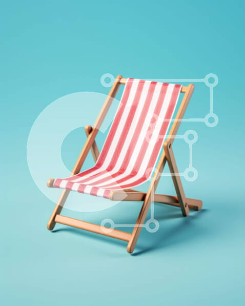 Intra Συλλεκτικό Ξύλινο Παζλ Plywood  4mm - Κενή ριγέ καρέκλα παραλίας σε μπλε φόντο Σε Ξύλινο Κουτί - Διαστάσεις Puzzle: 10x10 cm – 25 κομμάτια