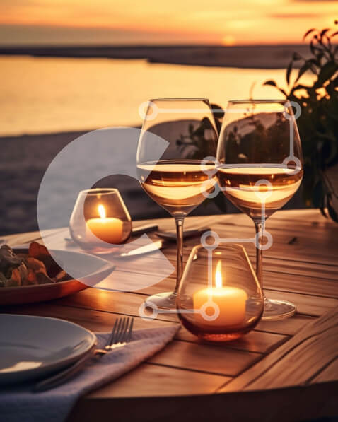 Intra Συλλεκτικό Ξύλινο Παζλ Plywood  4mm - Ρομαντική υπαίθρια σκηνή φαγητού στο ηλιοβασίλεμα Σε Ξύλινο Κουτί - Διαστάσεις Puzzle: 10x10 cm – 25 κομμάτια