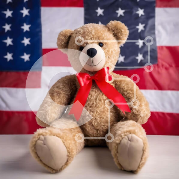 Intra Συλλεκτικό Ξύλινο Παζλ Plywood  4mm - Πατριωτικό Teddy Bear στις 4 Ιουλίου Σε Ξύλινο Κουτί - Διαστάσεις: 10x10 cm – 25 κομμάτια