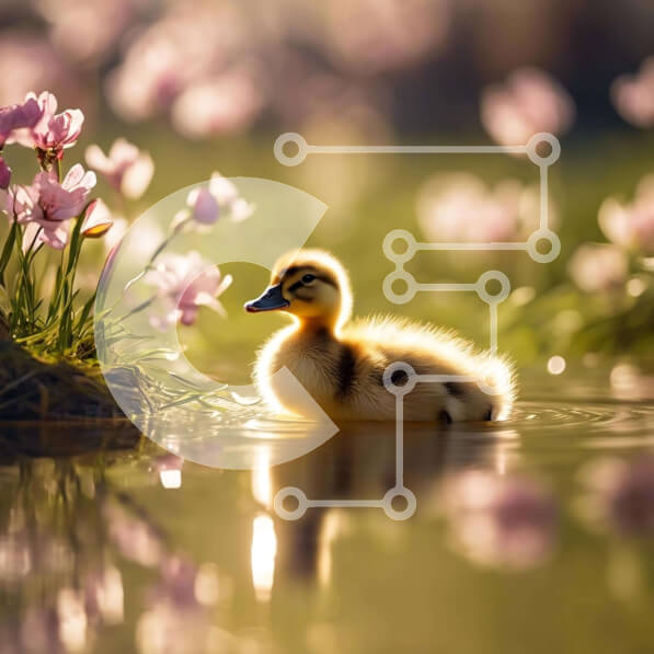 Intra Συλλεκτικό Ξύλινο Παζλ Plywood  4mm - Μικρή πάπια που κολυμπά στο νερό κοντά σε ροζ λουλούδια Σε Ξύλινο Κουτί - Διαστάσεις: 10x10 cm – 25 κομμάτια