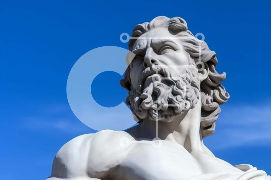 Intra Συλλεκτικό Ξύλινο Παζλ Plywood  4mm - Άγαλμα του Αρχαίου Έλληνα Θεού ενάντια στον Γαλάζιο Ουρανό Σε Ξύλινο Κουτί - Διαστάσεις Puzzle: 10x10 cm – 25 κομμάτια