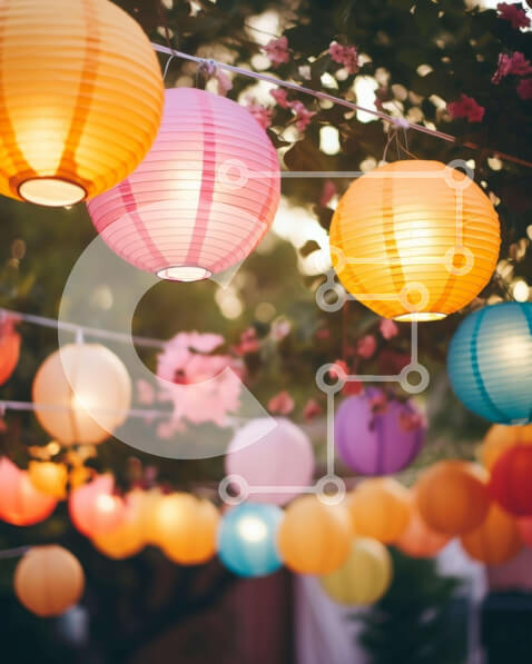 Intra Συλλεκτικό Ξύλινο Παζλ Plywood  4mm - Πολύχρωμα χάρτινα φανάρια που κρέμονται σε εξωτερικούς χώρους Σε Ξύλινο Κουτί - Διαστάσεις Puzzle: 10x10 cm – 25 κομμάτια