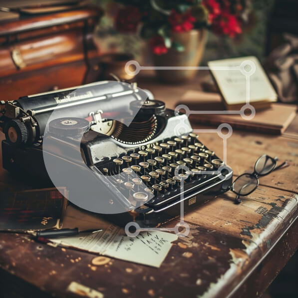 Intra Συλλεκτικό Ξύλινο Παζλ Plywood  4mm - Vintage γραφομηχανή σε ξύλινο τραπέζι Σε Ξύλινο Κουτί - Διαστάσεις: 10x10 cm – 25 κομμάτια