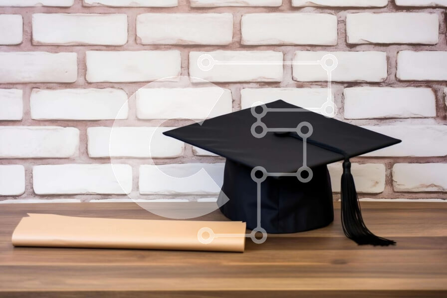 Intra Συλλεκτικό Ξύλινο Παζλ Plywood  4mm - Μαύρο καπάκι αποφοίτησης και δίπλωμα σε ξύλινο τραπέζι Σε Ξύλινο Κουτί - Διαστάσεις Puzzle: 10x10 cm – 25 κομμάτια