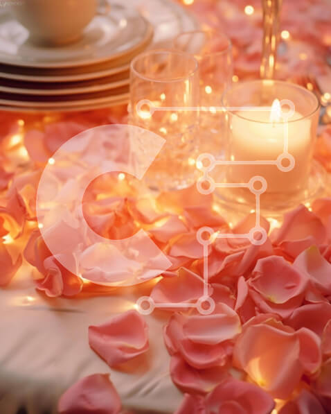 Σετ των 2 Intra Συλλεκτικό Ξύλινο Παζλ Plywood  4mm - Κομψό τραπέζι με ροζ πέταλα και κεριά Σε Ξύλινο Κουτί - Διαστάσεις: 10x10 cm – 25 κομμάτια