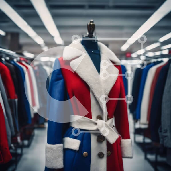 Σετ των 2 Intra Συλλεκτικό Ξύλινο Παζλ Plywood  4mm - Επίδειξη μόδας: Κόκκινο, λευκό και μπλε παλτό σε μανεκέν Σε Ξύλινο Κουτί - Διαστάσεις: 10x10 cm – 25 κομμάτια