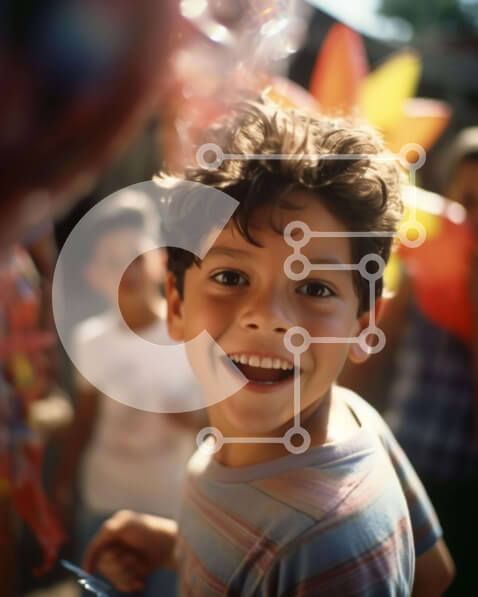 Intra Συλλεκτικό Ξύλινο Παζλ Plywood  4mm - Νεαρό αγόρι που χαμογελά με τα μπαλόνια και τους φίλους Σε Ξύλινο Κουτί - Διαστάσεις Puzzle: 10x10 cm – 25 κομμάτια