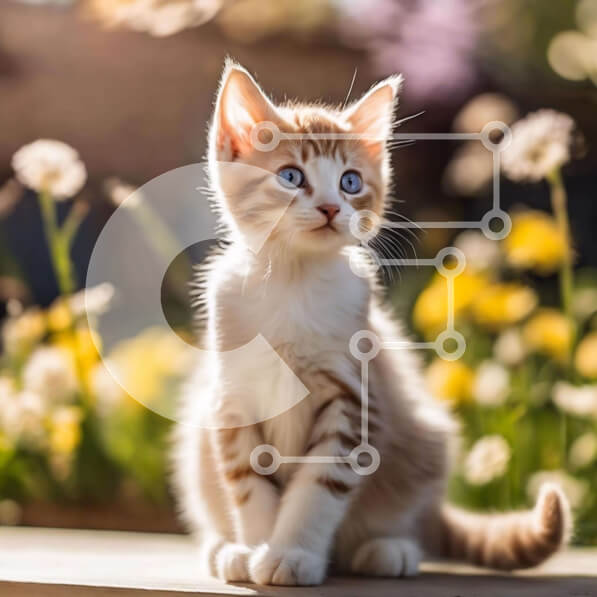 Intra Συλλεκτικό Ξύλινο Παζλ Plywood  4mm - Περίεργο γατάκι με λουλούδια και πικραλίδες Σε Ξύλινο Κουτί - Διαστάσεις: 10x10 cm – 25 κομμάτια