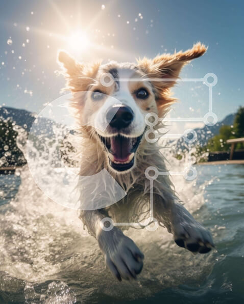 Σετ των 2 Intra Συλλεκτικό Ξύλινο Παζλ Plywood  4mm - Παιχνιδιάρικο σκυλί που τρέχει μέσα στο νερό Σε Ξύλινο Κουτί - Διαστάσεις: 10x10 cm – 25 κομμάτια