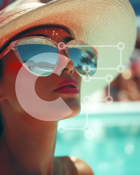 Intra Συλλεκτικό Ξύλινο Παζλ Plywood  4mm - Κομψή γυναίκα δίπλα στην εξωτερική πισίνα Σε Ξύλινο Κουτί - Διαστάσεις Puzzle: 10x10 cm – 25 κομμάτια