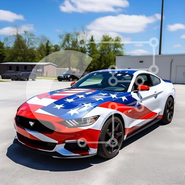 Intra Συλλεκτικό Ξύλινο Παζλ Plywood  4mm - Προσαρμοσμένη Ford Mustang GT με αμερικανική σημαία Σε Ξύλινο Κουτί - Διαστάσεις Puzzle: 10x10 cm – 25 κομμάτια