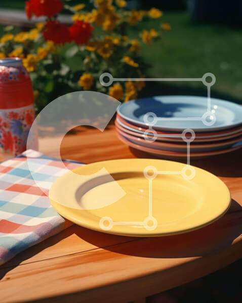 Σετ των 2 Intra Συλλεκτικό Ξύλινο Παζλ Plywood  4mm - Πολύχρωμα πιάτα και σκεύη σε ένα ρουστίκ ξύλινο τραπέζι Σε Ξύλινο Κουτί - Διαστάσεις: 10x10 cm – 25 κομμάτια