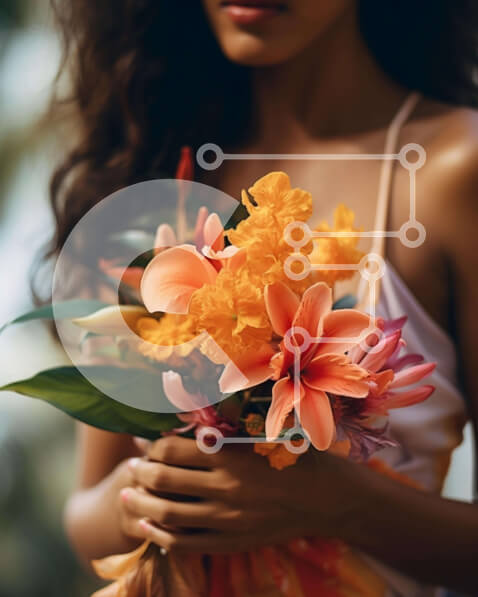 Intra Συλλεκτικό Ξύλινο Παζλ Plywood  4mm - Γυναίκα με μπουκέτο πορτοκαλί και κίτρινα λουλούδια Σε Ξύλινο Κουτί - Διαστάσεις Puzzle: 10x10 cm – 25 κομμάτια