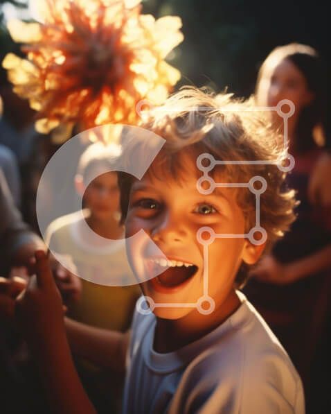 Intra Συλλεκτικό Ξύλινο Παζλ Plywood  4mm - Νεαρό αγόρι με πορτοκαλί λουλούδι που περιβάλλεται από ανθρώπους Σε Ξύλινο Κουτί - Διαστάσεις Puzzle: 10x10 cm – 25 κομμάτια