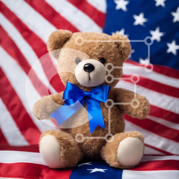 Intra Συλλεκτικό Ξύλινο Παζλ Plywood  4mm - Πατριωτικό αρκουδάκι με αμερικανική σημαία Σε Ξύλινο Κουτί - Διαστάσεις: 10x10 cm – 25 κομμάτια