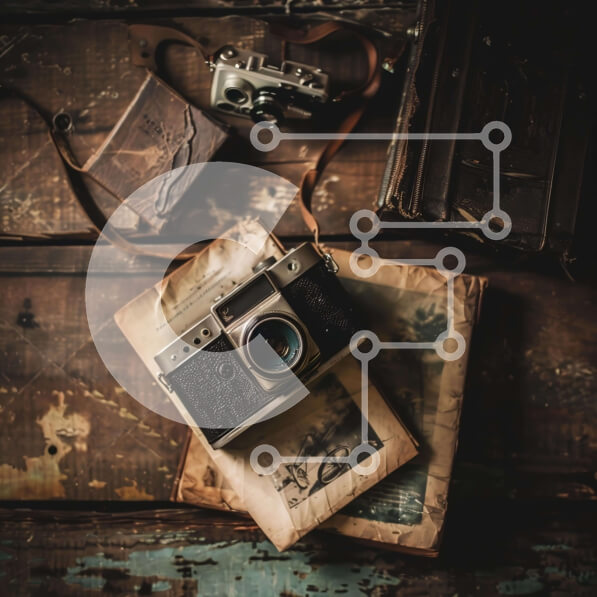 Intra Συλλεκτικό Ξύλινο Παζλ Plywood  4mm - Vintage κάμερα και βαλίτσες σε ξύλινο τραπέζι Σε Ξύλινο Κουτί - Διαστάσεις: 10x10 cm – 25 κομμάτια