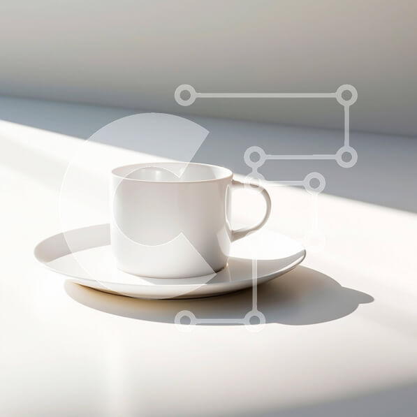 Intra Συλλεκτικό Ξύλινο Παζλ Plywood  4mm - Λευκό φλιτζάνι καφέ, πιατάκι και πιάτο σε άδειο τραπέζι Σε Ξύλινο Κουτί - Διαστάσεις: 10x10 cm – 25 κομμάτια