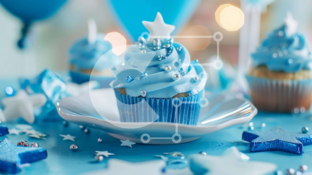 Σετ των 2 Intra Συλλεκτικό Ξύλινο Παζλ Plywood  4mm - Cupcake γενεθλίων με Blue Frosting και Μπαλόνια Σε Ξύλινο Κουτί - Διαστάσεις: 10x10 cm – 25 κομμάτια