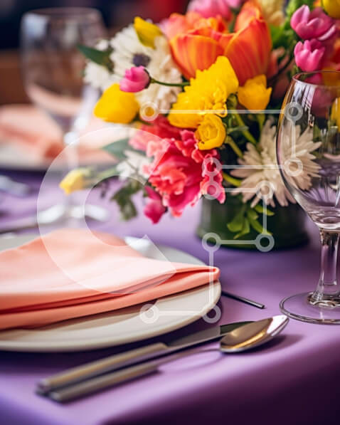 Σετ των 2 Intra Συλλεκτικό Ξύλινο Παζλ Plywood  4mm - Κομψό σετ τραπεζαρίας με πολύχρωμα λουλούδια και ασημικά Σε Ξύλινο Κουτί - Διαστάσεις: 10x10 cm – 25 κομμάτια