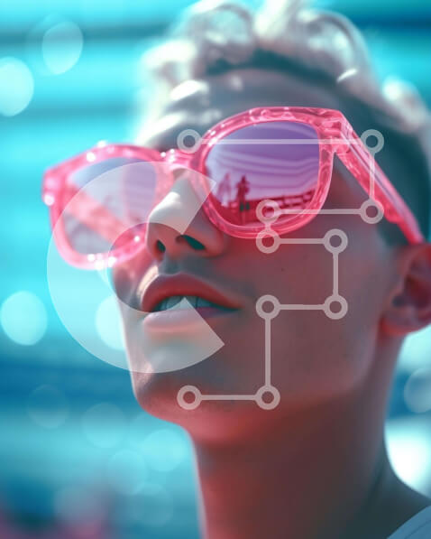 Intra Συλλεκτικό Ξύλινο Παζλ Plywood  4mm - Νεαρός άνδρας που φορά ροζ γυαλιά ηλίου κοιτώντας ψηλά Σε Ξύλινο Κουτί - Διαστάσεις Puzzle: 10x10 cm – 25 κομμάτια