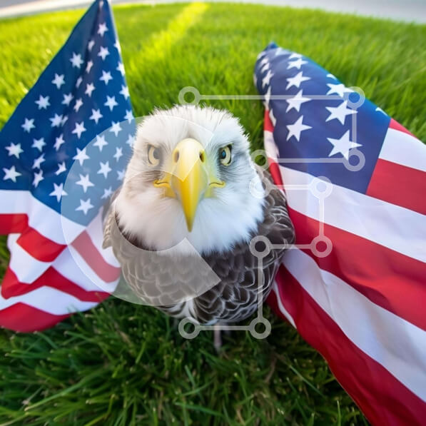 Intra Συλλεκτικό Ξύλινο Παζλ Plywood  4mm - Μεγαλοπρεπής φαλακρός αετός με αμερικανικές σημαίες Σε Ξύλινο Κουτί - Διαστάσεις: 10x10 cm – 25 κομμάτια