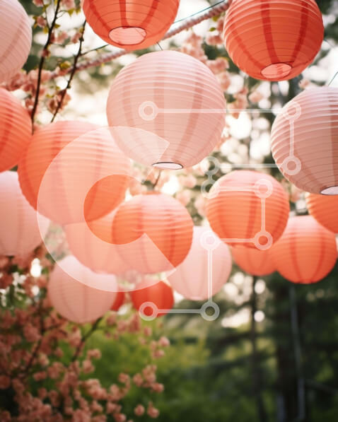 Intra Συλλεκτικό Ξύλινο Παζλ Plywood  4mm - Πολύχρωμα χάρτινα φανάρια σε μια πορτοκαλιά Σε Ξύλινο Κουτί - Διαστάσεις Puzzle: 10x10 cm – 25 κομμάτια