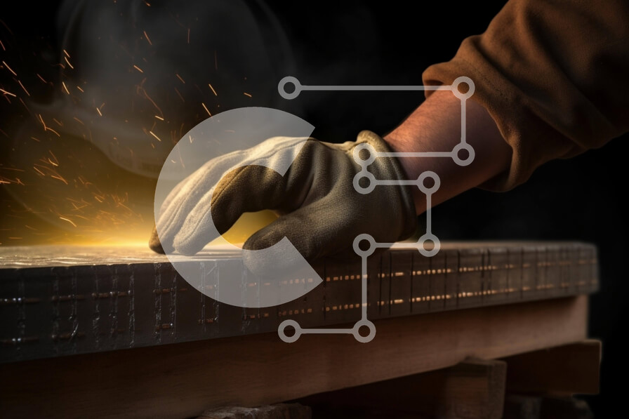 Intra Συλλεκτικό Ξύλινο Παζλ Plywood  4mm - Βιομηχανικό σκηνικό με γάντια συγκόλλησης και σπινθήρες Σε Ξύλινο Κουτί - Διαστάσεις Puzzle: 10x10 cm – 25 κομμάτια