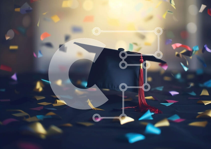 Intra Συλλεκτικό Ξύλινο Παζλ Plywood  4mm - Γιορτή αποφοίτησης με μαύρο σκούφο και πολύχρωμα κομφετί Σε Ξύλινο Κουτί - Διαστάσεις Puzzle: 10x10 cm – 25 κομμάτια