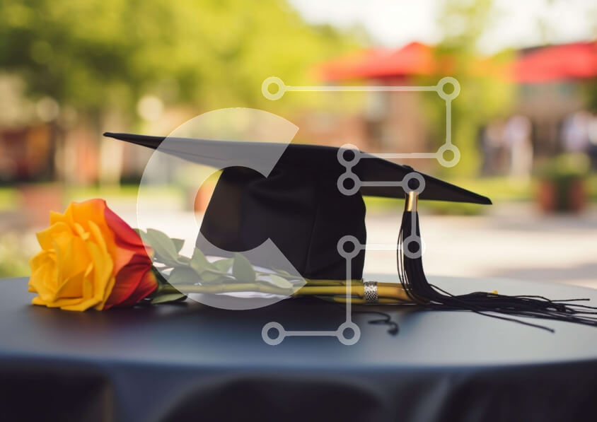 Intra Συλλεκτικό Ξύλινο Παζλ Plywood  4mm - Τελετή Αποφοίτησης με μαύρο καπέλο και λουλούδια Σε Ξύλινο Κουτί - Διαστάσεις Puzzle: 10x10 cm – 25 κομμάτια