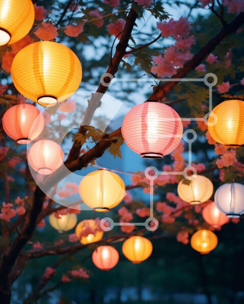 Intra Συλλεκτικό Ξύλινο Παζλ Plywood  4mm - Πολύχρωμα χάρτινα φανάρια που κρέμονται από το δέντρο Σε Ξύλινο Κουτί - Διαστάσεις Puzzle: 10x10 cm – 25 κομμάτια