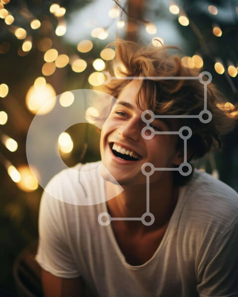 Intra Συλλεκτικό Ξύλινο Παζλ Plywood  4mm - Νεαρός άνδρας που χαμογελά μπροστά από τα φώτα Σε Ξύλινο Κουτί - Διαστάσεις Puzzle: 10x10 cm – 25 κομμάτια