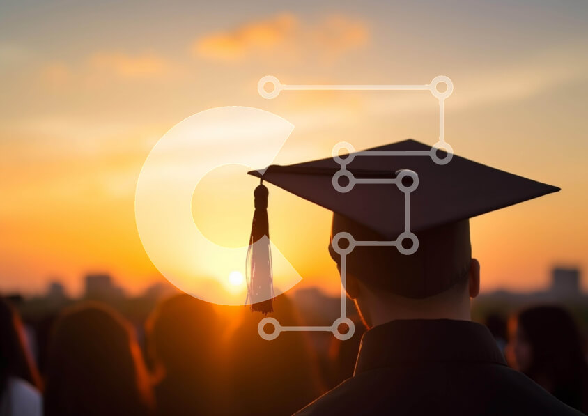 Intra Συλλεκτικό Ξύλινο Παζλ Plywood  4mm - Άνδρας με καπέλο αποφοίτησης στο ηλιοβασίλεμα Σε Ξύλινο Κουτί - Διαστάσεις Puzzle: 10x10 cm – 25 κομμάτια