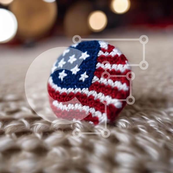 Intra Συλλεκτικό Ξύλινο Παζλ Plywood  4mm - Κόκκινο, λευκό και μπλε κροσέ κουμπί με μοτίβο αμερικανικής σημαίας Σε Ξύλινο Κουτί - Διαστάσεις: 10x10 cm – 25 κομμάτια