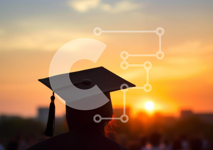 Intra Συλλεκτικό Ξύλινο Παζλ Plywood  4mm - Καπέλο αποφοίτησης με φόντο ηλιοβασίλεμα Σε Ξύλινο Κουτί - Διαστάσεις Puzzle: 10x10 cm – 25 κομμάτια