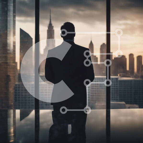 Intra Συλλεκτικό Ξύλινο Παζλ Plywood  4mm - Επιχειρηματίας που κοιτάζει έξω τον ορίζοντα της πόλης Σε Ξύλινο Κουτί - Διαστάσεις Puzzle: 10x10 cm – 25 κομμάτια