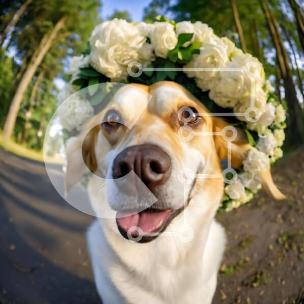 Intra Συλλεκτικό Ξύλινο Παζλ Plywood  4mm - Ευτυχισμένος σκύλος με λουλούδια στο κεφάλι Σε Ξύλινο Κουτί - Διαστάσεις: 10x10 cm – 25 κομμάτια