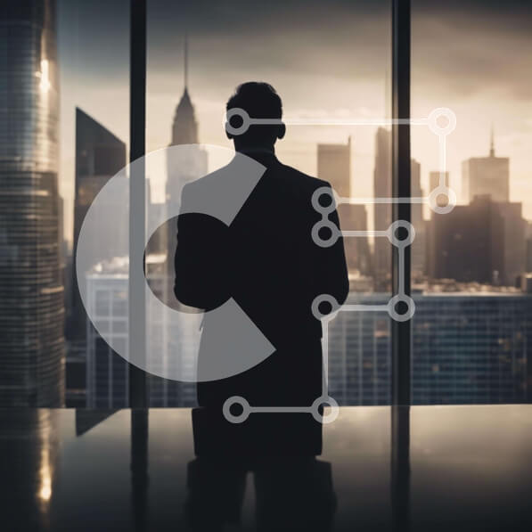 Intra Συλλεκτικό Ξύλινο Παζλ Plywood  4mm - Σιλουέτα ενός επιχειρηματία μπροστά από τον ορίζοντα της πόλης Σε Ξύλινο Κουτί - Διαστάσεις Puzzle: 10x10 cm – 25 κομμάτια