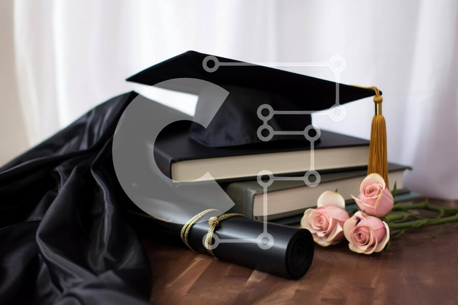 Intra Συλλεκτικό Ξύλινο Παζλ Plywood  4mm - Σκηνή αποφοίτησης με μαύρο καπέλο, βιβλία και τριαντάφυλλα Σε Ξύλινο Κουτί - Διαστάσεις Puzzle: 10x10 cm – 25 κομμάτια