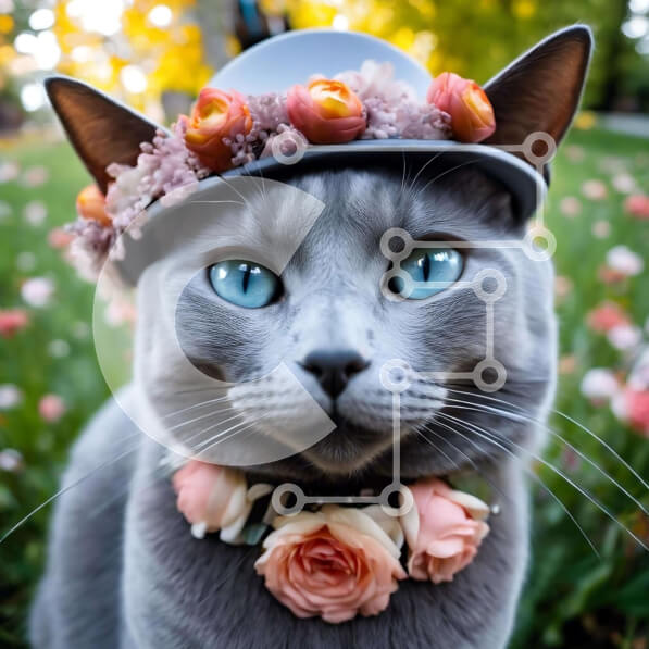 Intra Συλλεκτικό Ξύλινο Παζλ Plywood  4mm - Γκρίζα γάτα που φορά καπέλο λουλουδιών Σε Ξύλινο Κουτί - Διαστάσεις: 10x10 cm – 25 κομμάτια