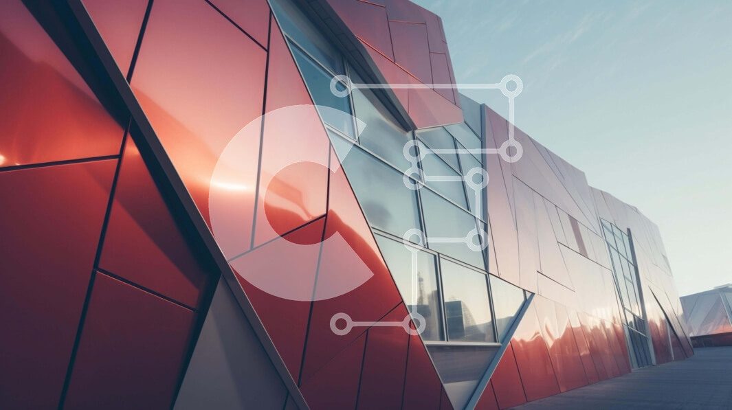 Intra Συλλεκτικό Ξύλινο Παζλ Plywood  4mm - Κόκκινο κτίριο με γεωμετρικά σχήματα και ανθρώπους που περπατούν Σε Ξύλινο Κουτί - Διαστάσεις Puzzle: 10x10 cm – 25 κομμάτια