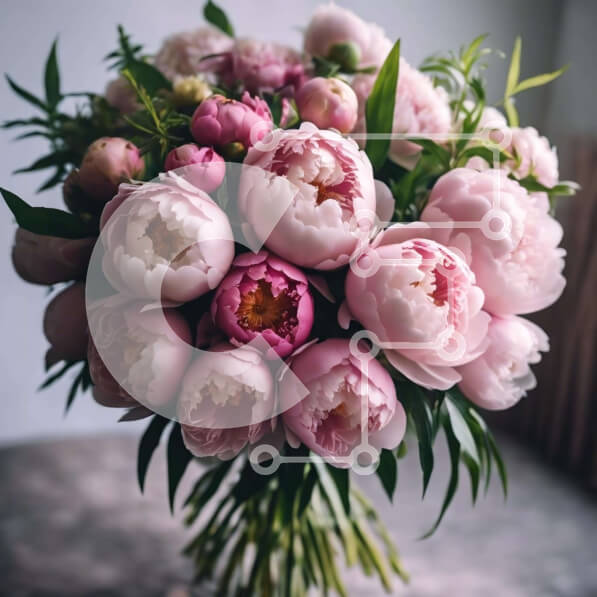 Intra Συλλεκτικό Ξύλινο Παζλ Plywood  4mm - Ροζ μπουκέτο παιώνιας στο τραπέζι Σε Ξύλινο Κουτί - Διαστάσεις: 10x10 cm – 25 κομμάτια