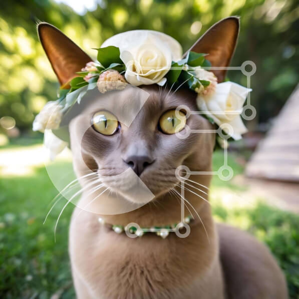 Intra Συλλεκτικό Ξύλινο Παζλ Plywood  4mm - Κομψή γάτα με floral στέμμα στο γρασίδι Σε Ξύλινο Κουτί - Διαστάσεις: 10x10 cm – 25 κομμάτια