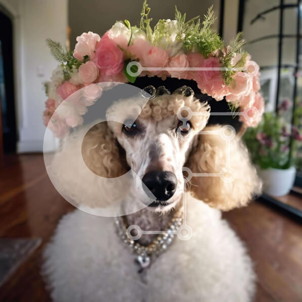 Intra Συλλεκτικό Ξύλινο Παζλ Plywood  4mm - Λευκό κανίς που φορά περίτεχνο στέμμα λουλουδιών Σε Ξύλινο Κουτί - Διαστάσεις: 10x10 cm – 25 κομμάτια